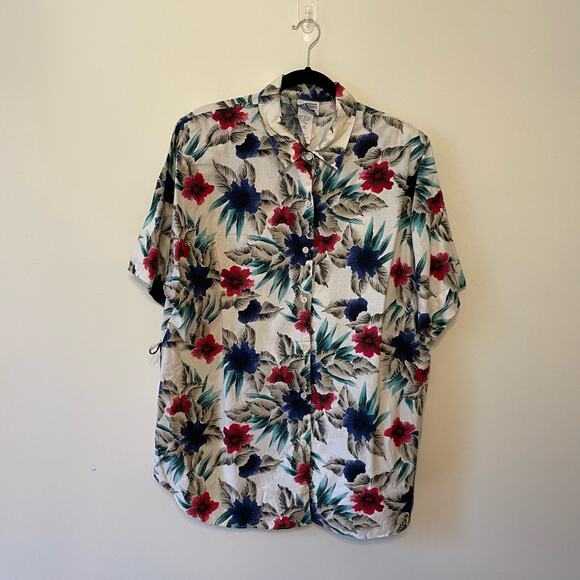 Vintage 24W44 1980s Hawaiian button down t-shirt tropical beach vacation cotton - Picture 1 of 7
